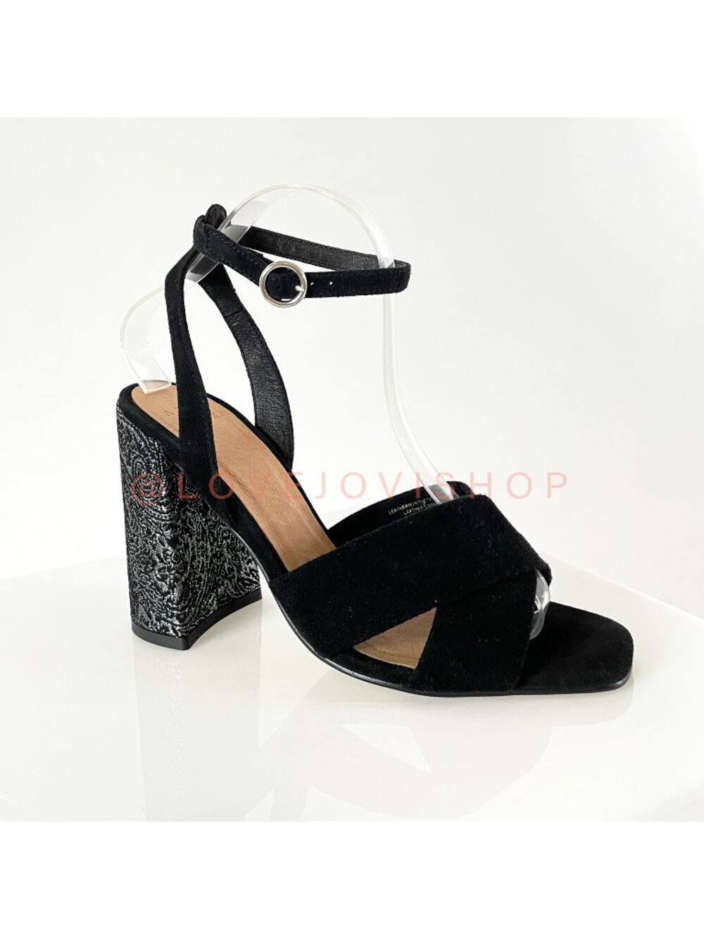 Feminine | Alex + Alex Metallic Brocade Strappy 4" Block Heel | Black Suede | 9